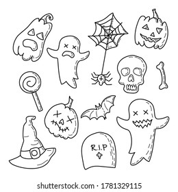 Halloween icon set drawn by hand