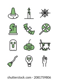 Juego de iconos de Halloween, trazo editable, mejor utilizado para web, banner, flayer o aplicación, ilustración vectorial EPS 10 Formato de archivo