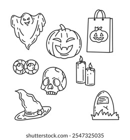 halloween icon set editable vector ,pumpkin,ghost,eye,hat,skull head,candle