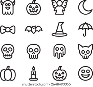 Halloween Icon Set Featuring Ghosts, Pumpkins, Skulls, and Bats for Spooky Celebrations and Graphic Design Projects