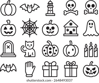Halloween Icon Set Featuring Pumpkins Bats and Other Spooky Elements Perfect for Seasonal Designs and Decorations