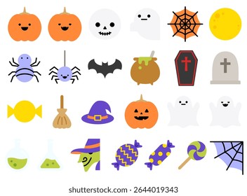 Halloween icon set. Flat color style