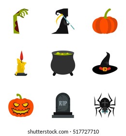 Halloween icon set. Flat illustration of 9 halloween icon vector set for web