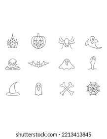 Halloween icon set in flat style. Halloween icon set isolated on white background. Perfect for coloring book, textiles, icon, web, painting, books, t-shirt print. 