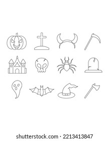 Halloween icon set in flat style. Halloween icon set isolated on white background. Perfect for coloring book, textiles, icon, web, painting, books, t-shirt print. 