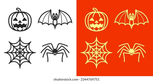 Halloween icon set in flat style. Halloween icon set isolated on white background. Perfect for coloring book, textiles, icon, web, painting, books, t-shirt print.