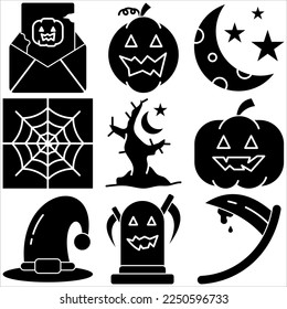 Halloween icon set glyph style part one