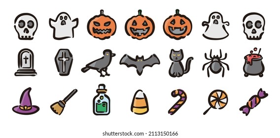 Halloween icon set for graphic (Hand draw color version)