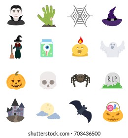 Halloween, icon set, holiday attributes of All Saints Day