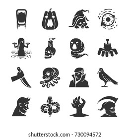 Halloween icon set. Included the icons as vampire, pumpkin, black cat, death, demon, evil and more.