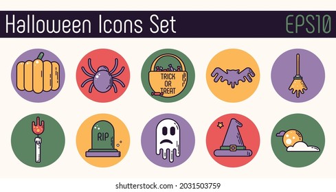 Halloween icon set. Isolated color vector illustration. Linear flat style