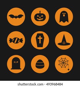 Halloween icon set isolated flat design vector illustration