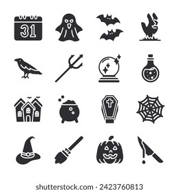 halloween icon set isolated on white