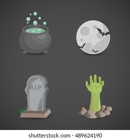 Halloween icon set isolated on neutral background. Vector art.