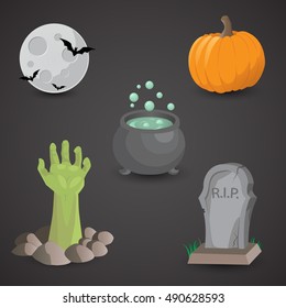 Halloween icon set isolated on neutral background. Vector art.