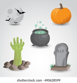 Halloween icon set isolated on neutral background. Vector art.