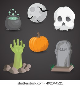 Halloween icon set isolated on neutral background. Vector art.
