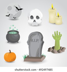 Halloween icon set isolated on neutral background. Vector art.