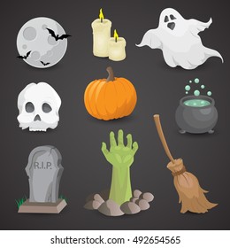 Halloween icon set isolated on neutral background. Vector art.