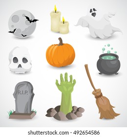 Halloween icon set isolated on neutral background. Vector art.