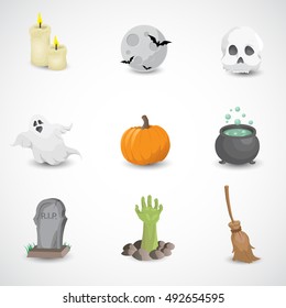 Halloween icon set isolated on neutral background. Vector art.