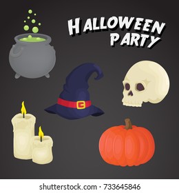 Halloween icon set isolated on neutral background. Vector art.