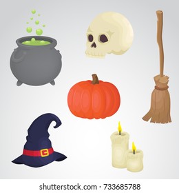 Halloween icon set isolated on neutral background.