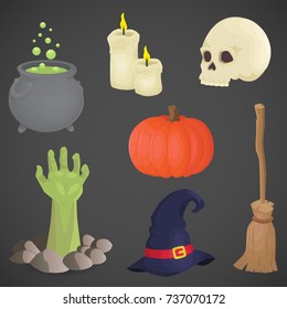 Halloween icon set isolated on neutral background. Vector art.