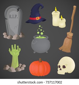 Halloween icon set isolated on neutral background. Vector art.