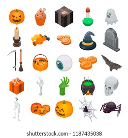 Halloween icon set. Isometric set of Halloween vector icons for web design isolated on white background