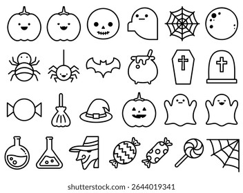 Halloween icon set. Line outline style