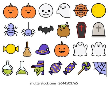 Halloween icon set. Line outline style