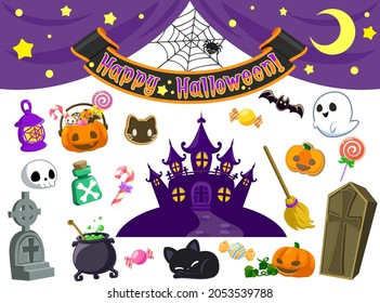 Halloween icon set, Halloween material icon. Vector image