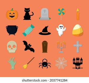 halloween icon set on orange background