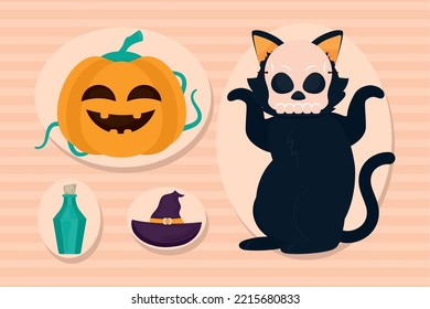 halloween icon set on orange background
