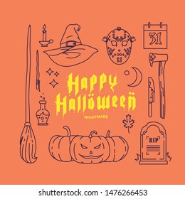 halloween icon set with orange background