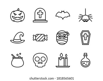 Halloween icon set outline style. Symbols for website, print, magazine, app and design.