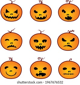 Halloween icon set Pumpkin emoji vector isolated on white background