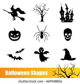 Halloween icon set with pumpkin, ghost and spider at white background