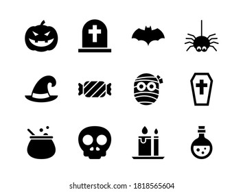 Halloween icon set solid style. Symbols for website, print, magazine, app and design.