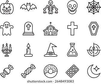 Halloween Icon Set Spooky and Festive Designs for Decorations Invitations and Creative Projects Featuring Classic Halloween Elements