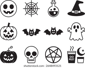 Halloween Icon Set Spooky e Divertida Coleção de Projetos Assustadores para Decorações e Ocasiões Festivas