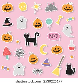 Halloween icon set. Stickers collection. Design for kids. Vector illustration