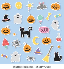Halloween icon set. Stickers collection. Design for kids. Vector illustration