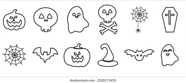 Conjunto de iconos de Halloween. Iconos de la Ilustración vectorial temática de Halloween, patrones
