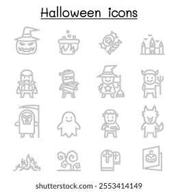 Halloween icon set in thin line style