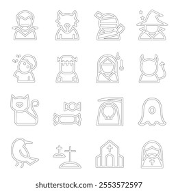 Halloween icon set in thin line style