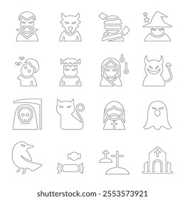 Halloween icon set in thin line style