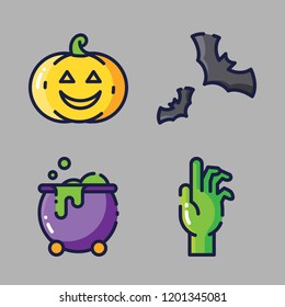 halloween icon set. vector set about zombie, bats, cauldron and pumpkin icons set.