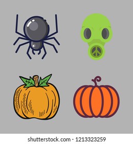 halloween icon set. vector set about spider, pumpkin and gas mask icons set.